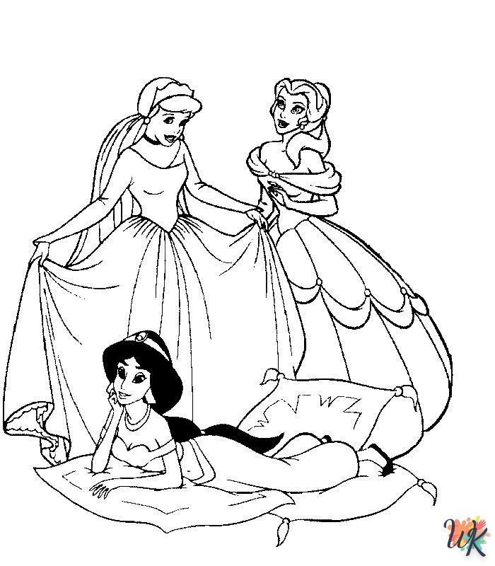 free full size printable Disney Princesses coloring pages for adults pdf