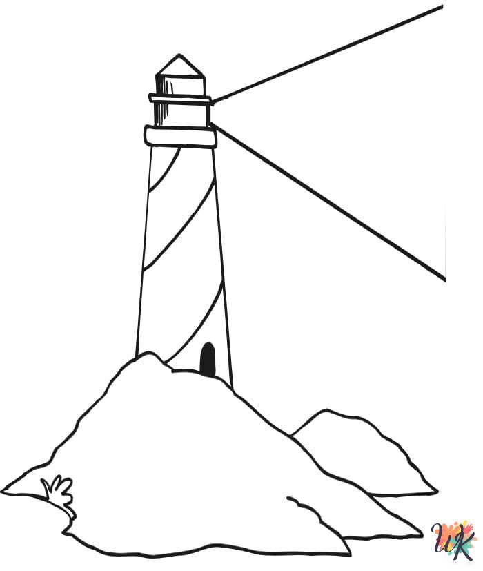 kawaii cute Lighthouse coloring pages