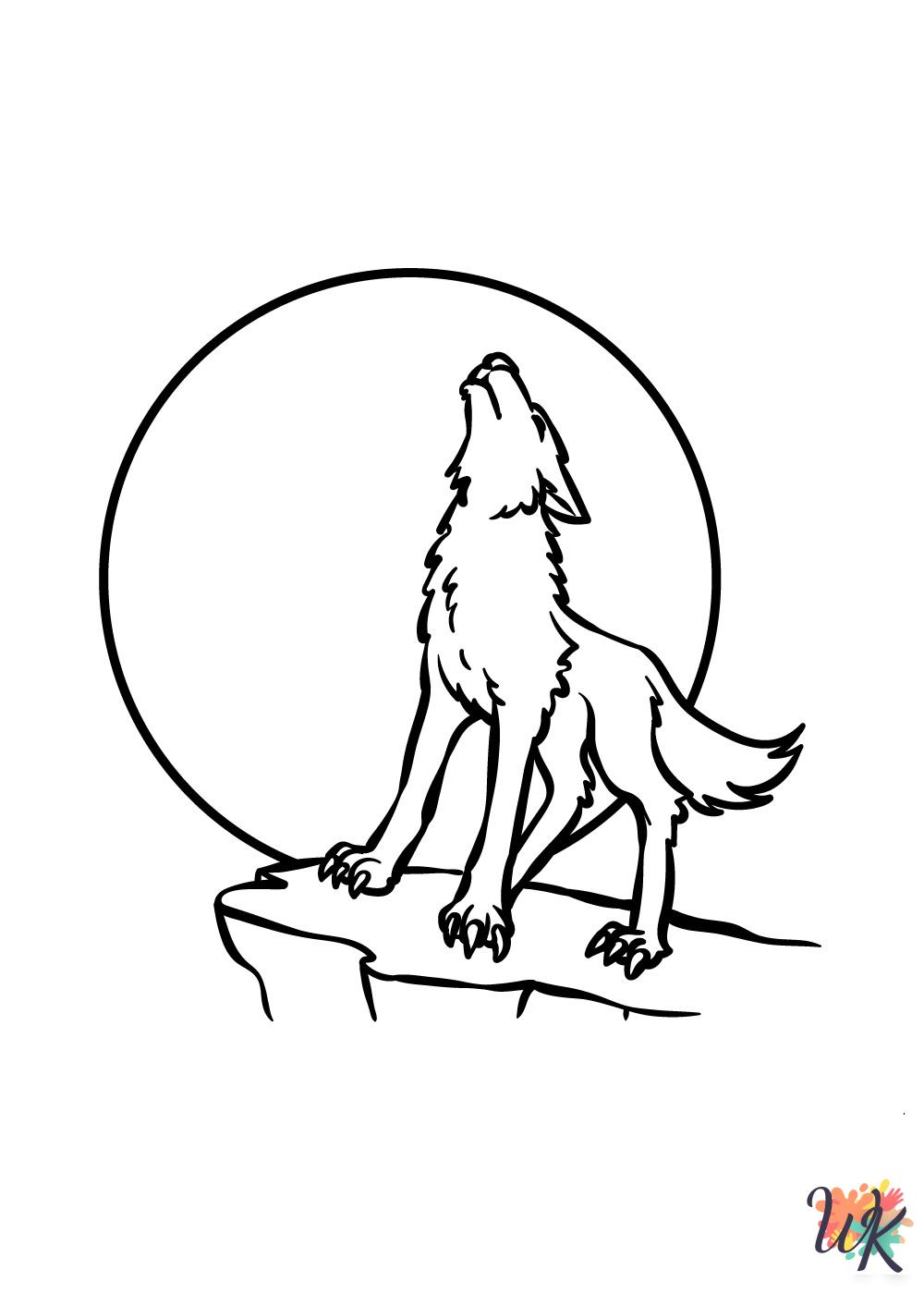 kawaii cute Wolf coloring pages