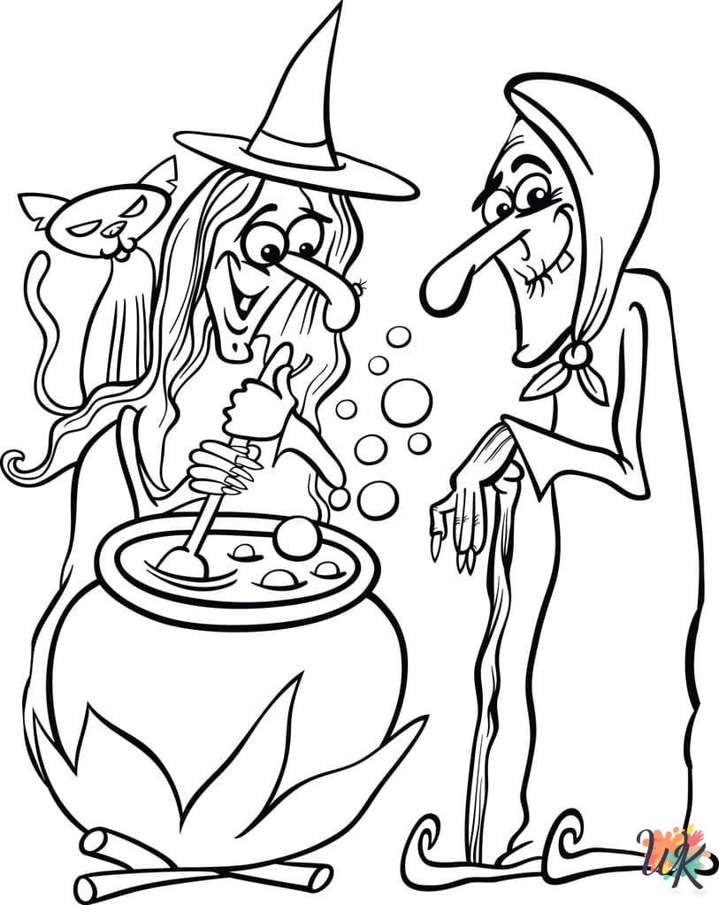 kawaii cute Witch coloring pages