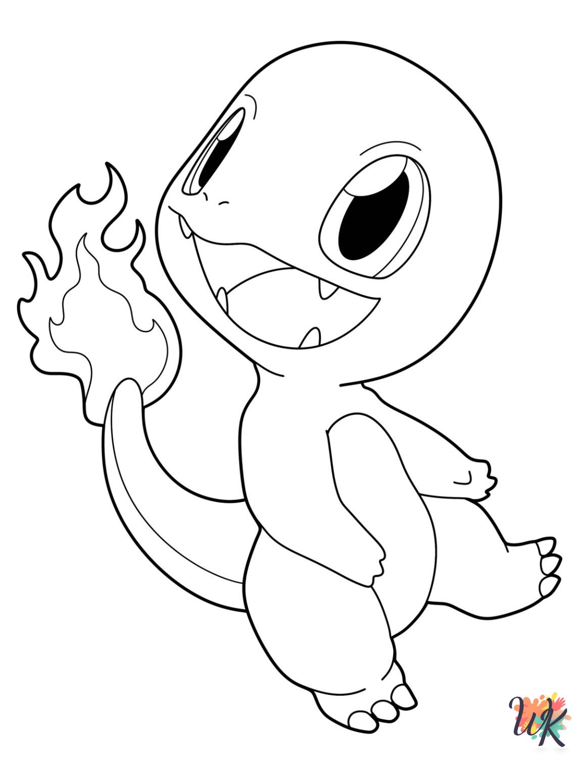 Charmander pictures to color have pokemon standing in front of big mountain with flames burning