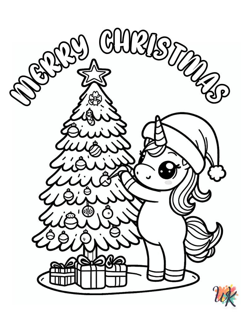 old-fashioned Christmas Unicorn coloring pages