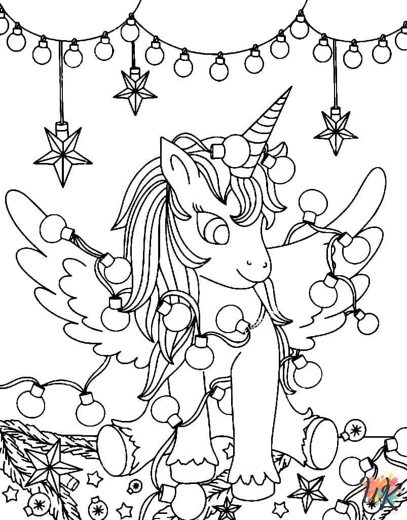 easy Christmas Unicorn coloring pages