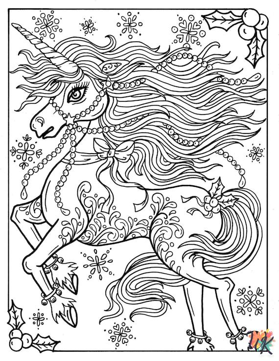 Christmas Unicorn coloring pages free