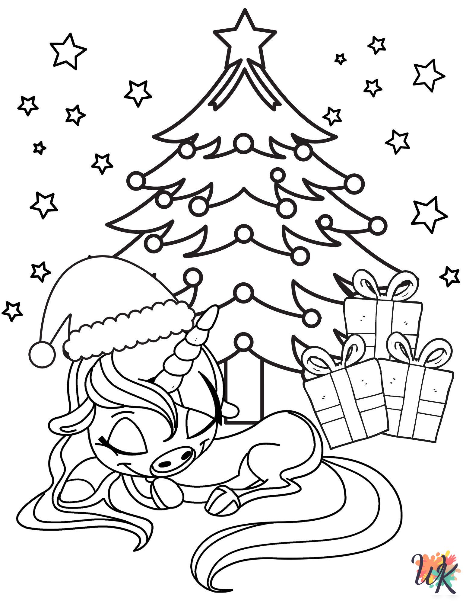 Christmas Unicorn coloring pages for adults easy