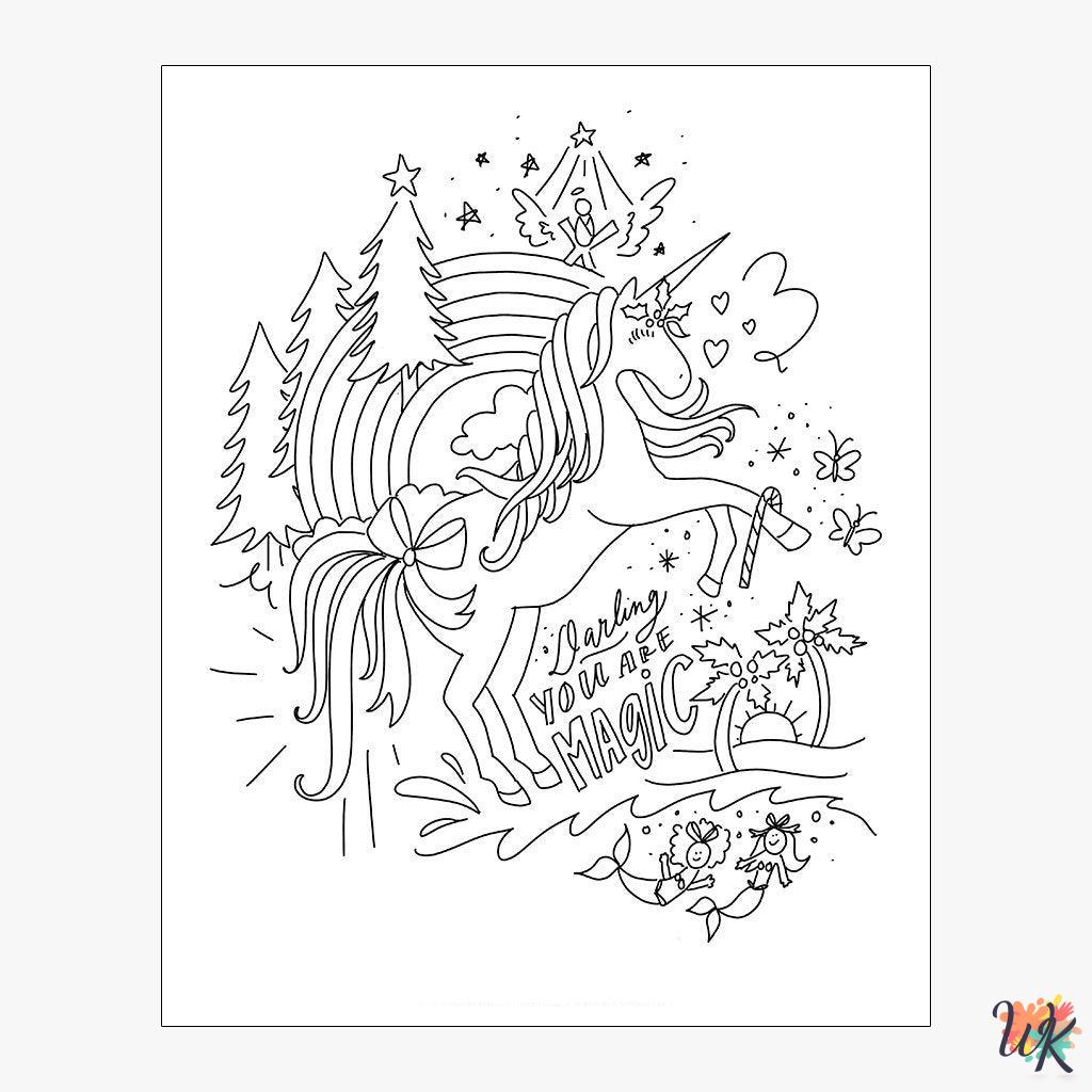 Christmas Unicorn themed coloring pages