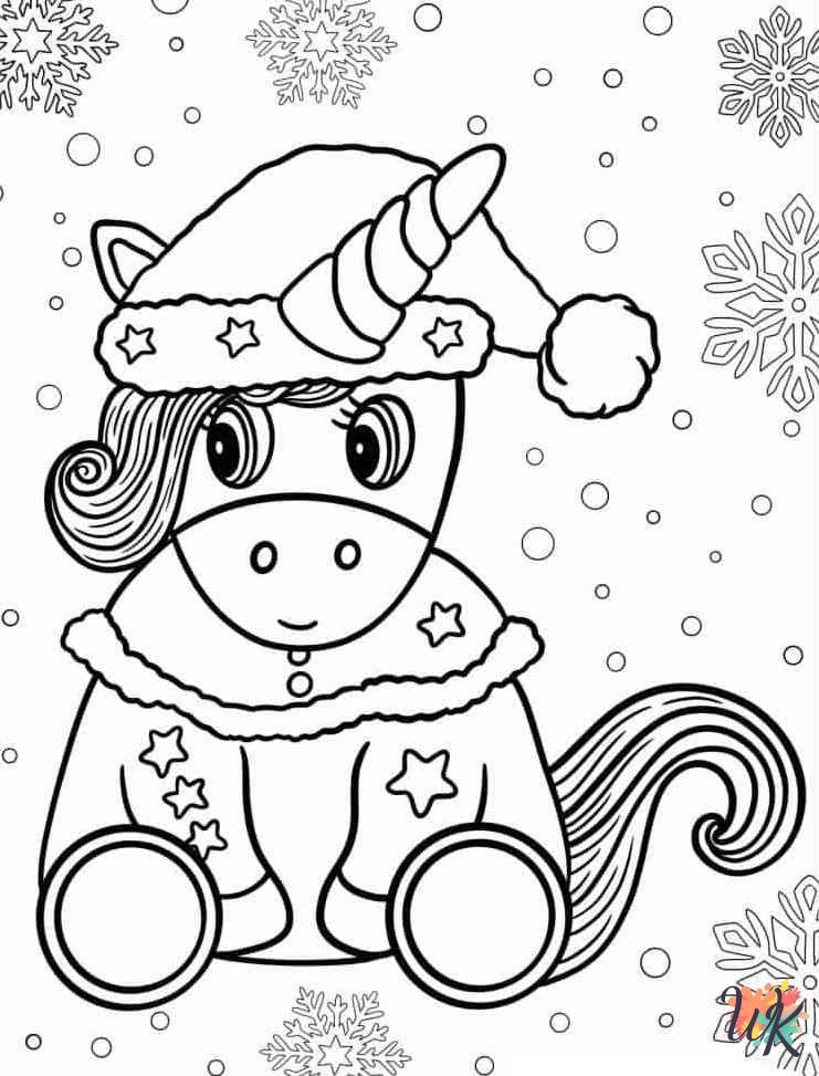 printable Christmas Unicorn coloring pages for adults