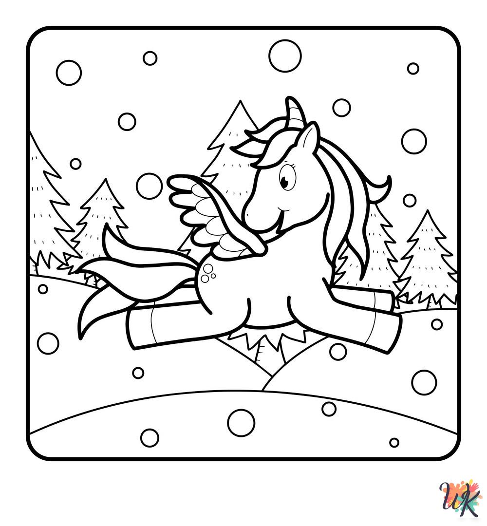 free coloring Christmas Unicorn pages