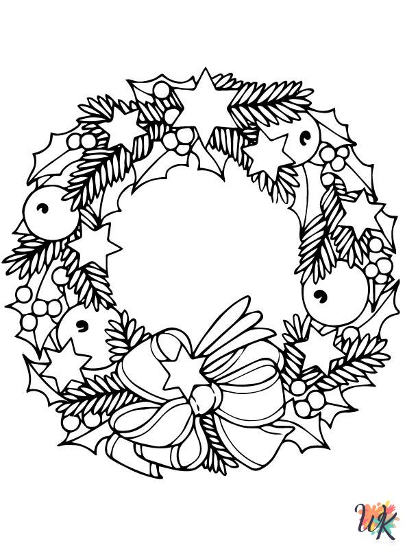 free full size printable Christmas Wreaths coloring pages for adults pdf