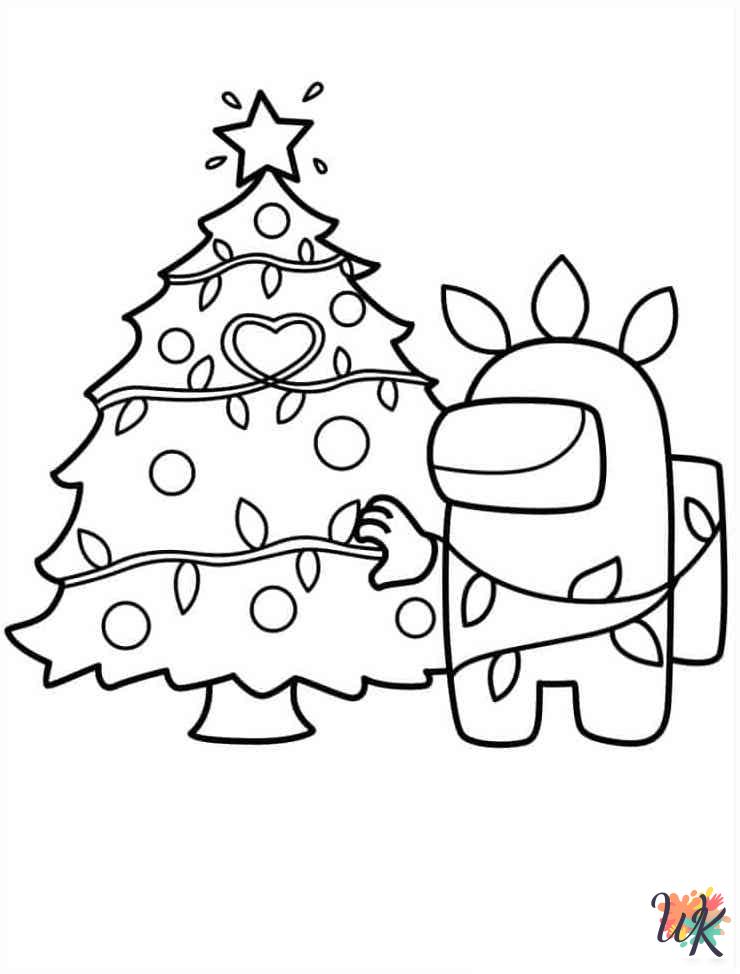 Among Us Christmas free coloring pages