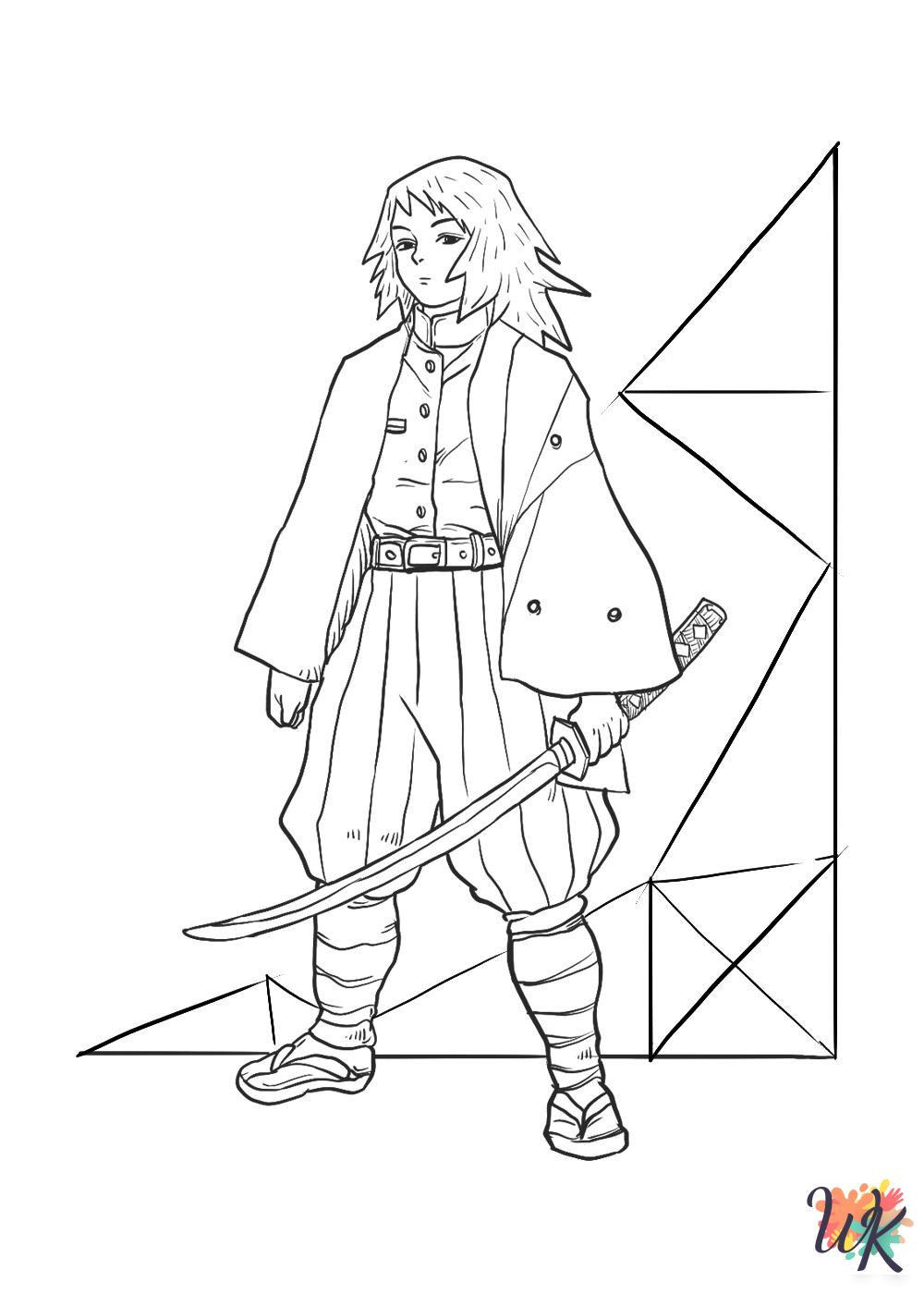 Inosuke Hashibira wears boar head in demon slayer coloring pictures with confident expression always shown clearly
