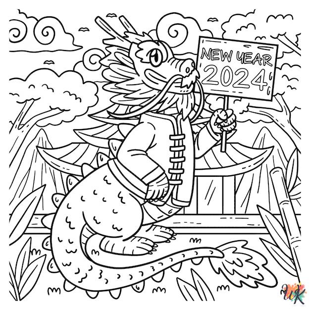 Happy New Year 2024 ornament coloring pages