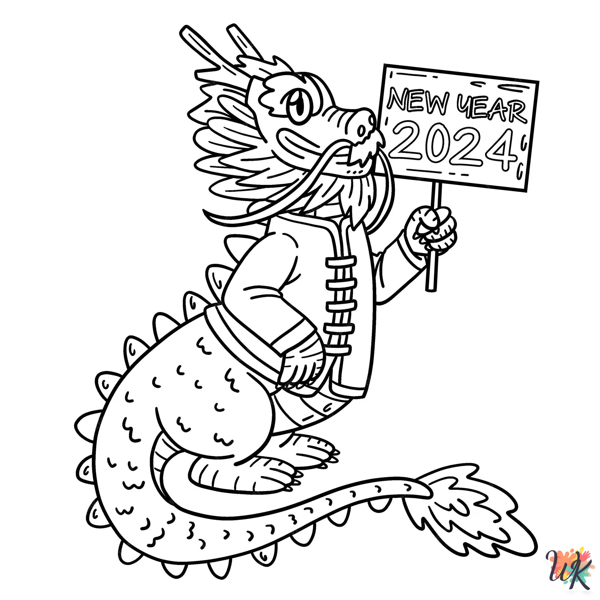 printable Happy New Year 2024 coloring pages for adults