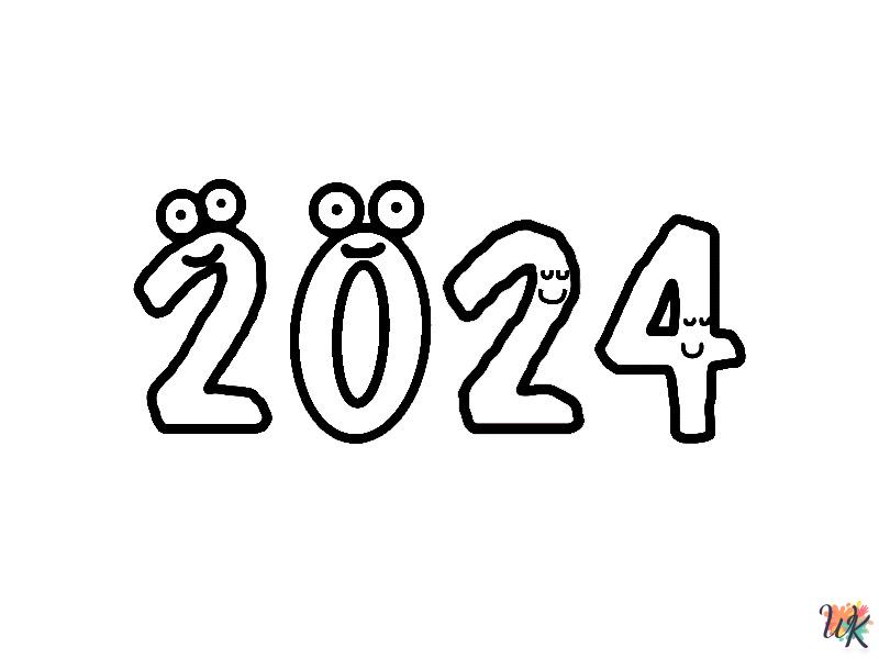 Happy New Year 2024 ornament coloring pages