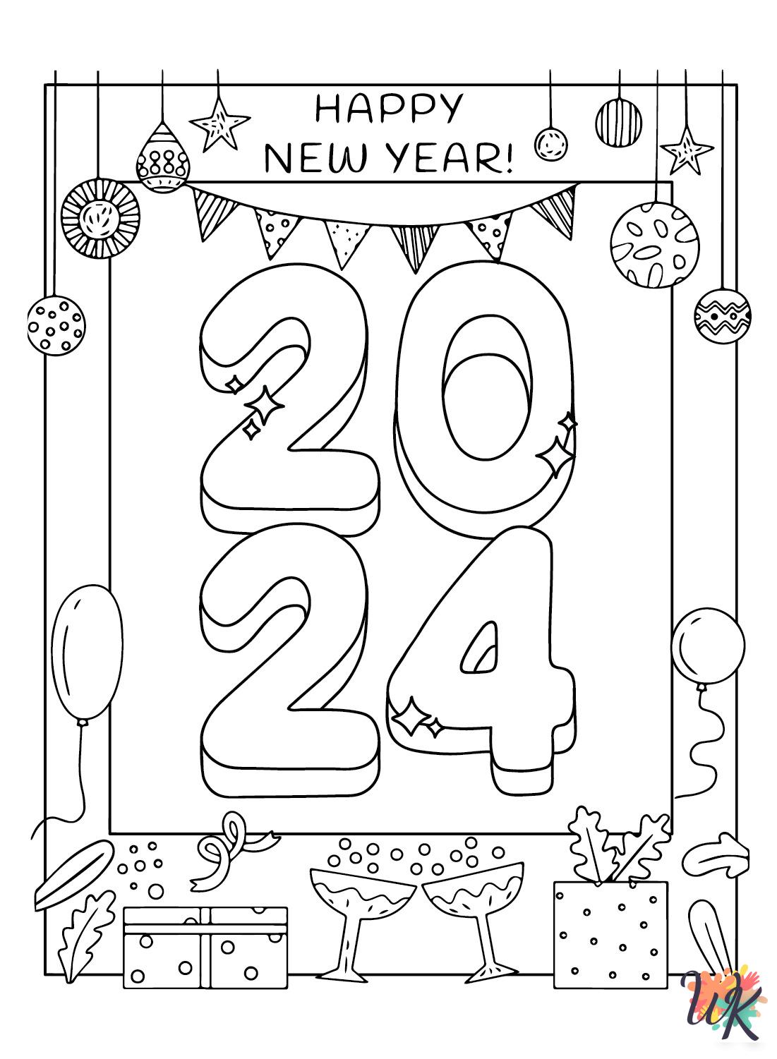 Happy New Year 2024 coloring pages for preschoolers