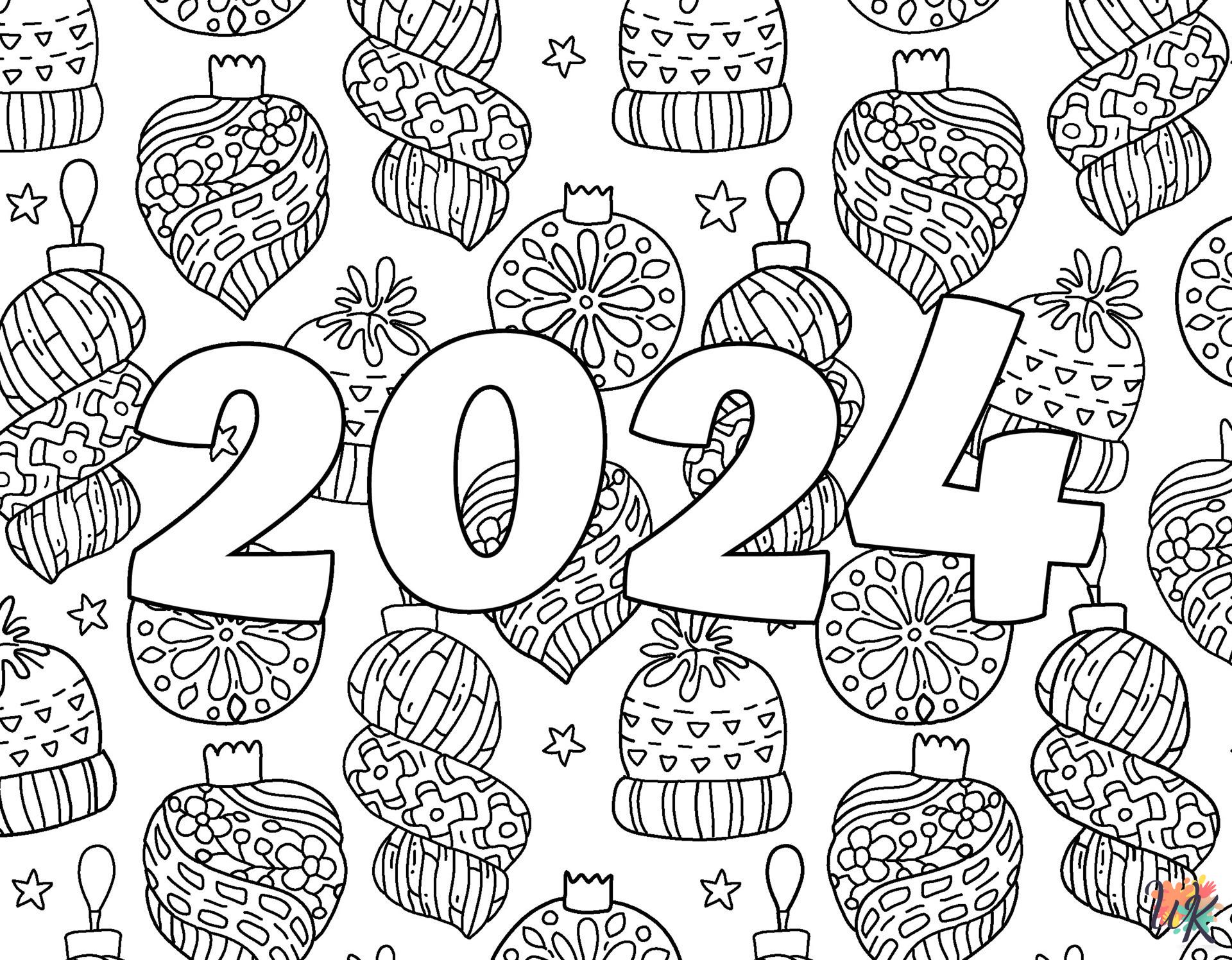 fun Happy New Year 2024 coloring pages