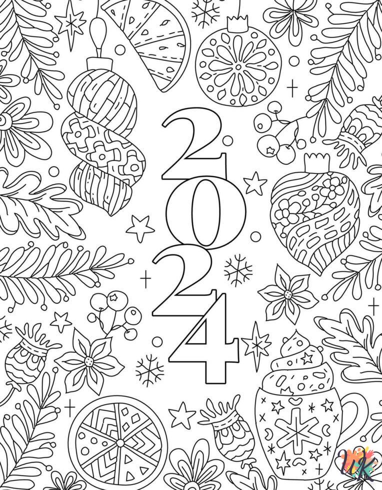 Happy New Year 2024 cards coloring pages