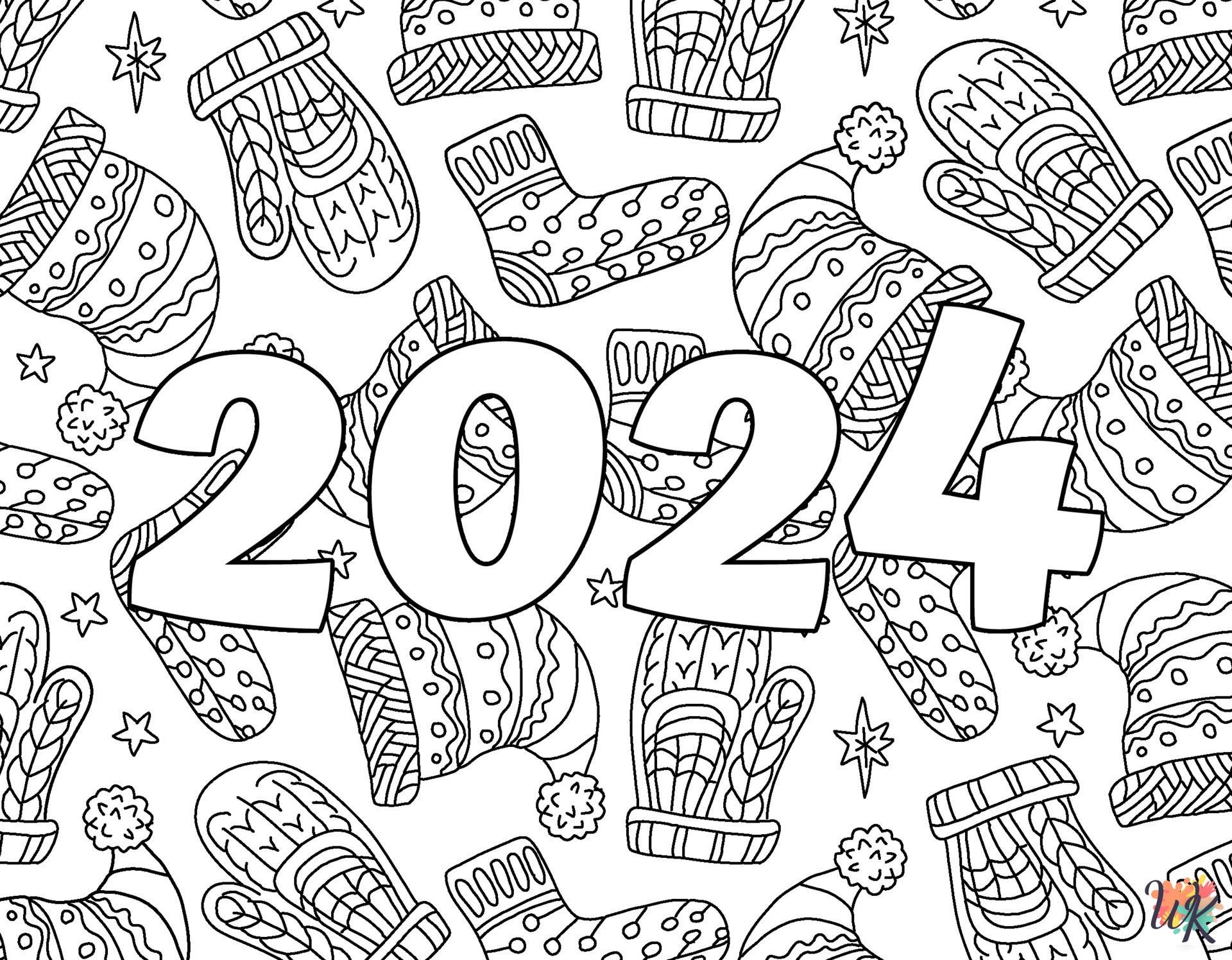 detailed Happy New Year 2024 coloring pages