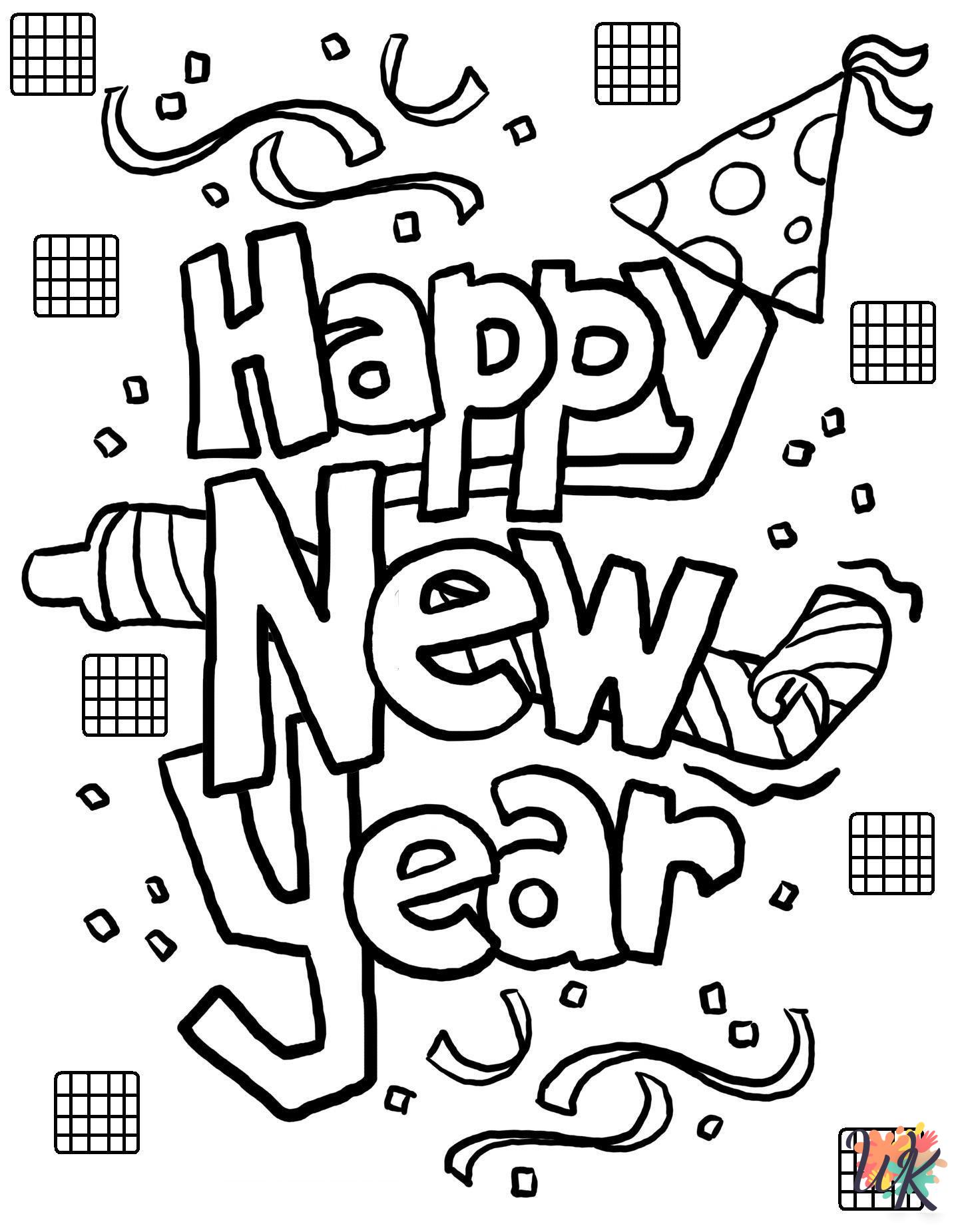 Happy New Year 2024 coloring pages for adults pdf 1