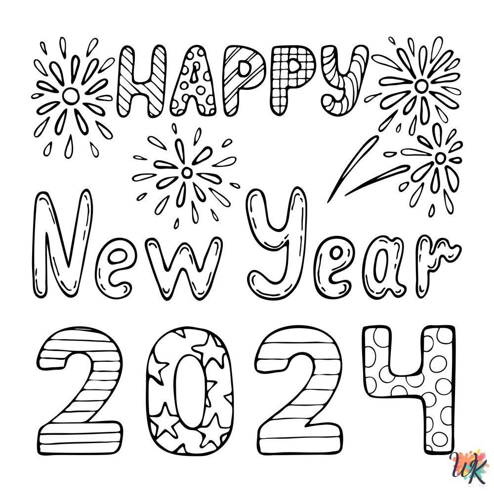 free full size printable Happy New Year 2024 coloring pages for adults pdf