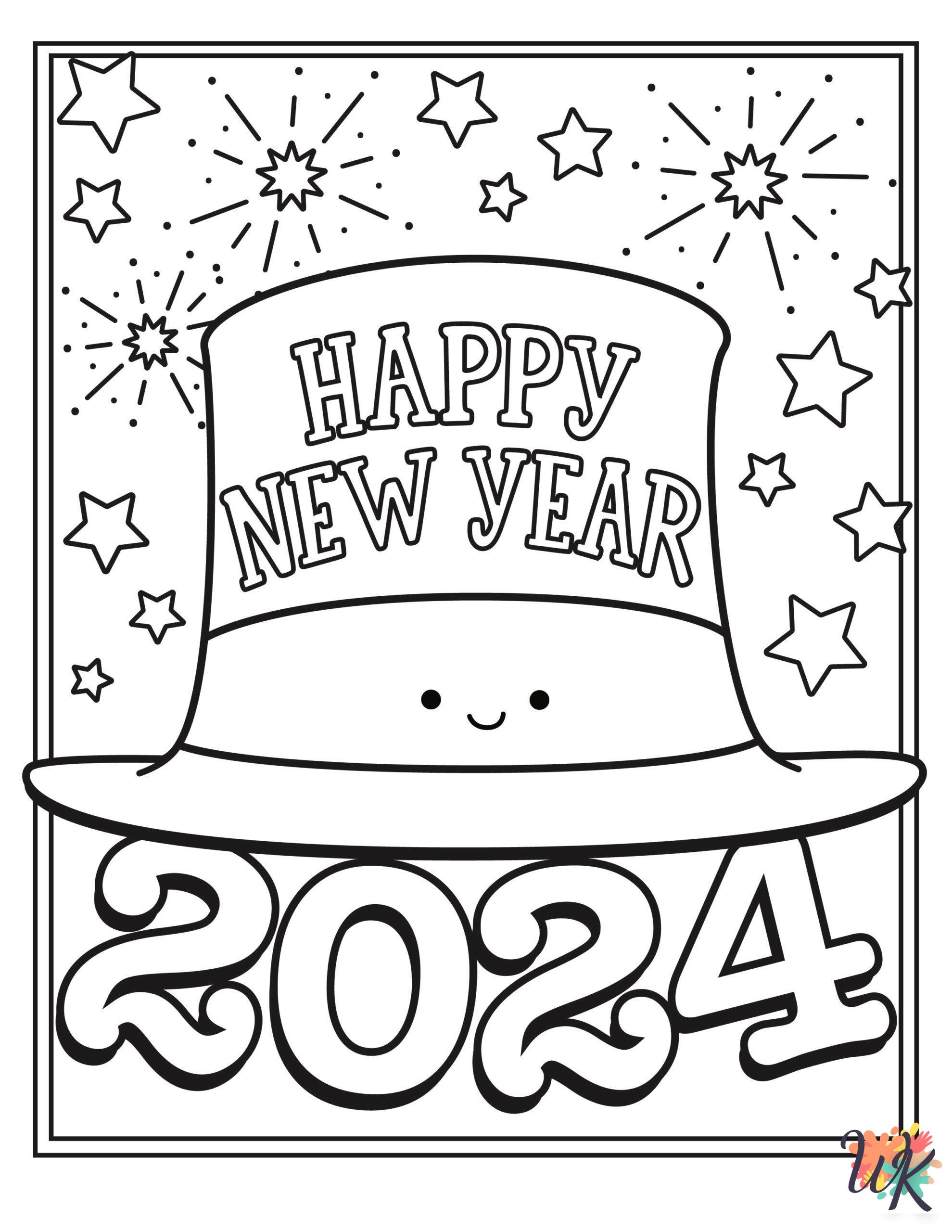 printable coloring pages Happy New Year 2024