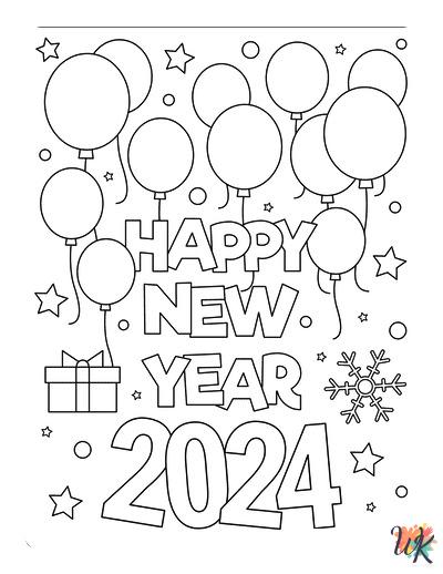 Happy New Year 2024 ornaments coloring pages