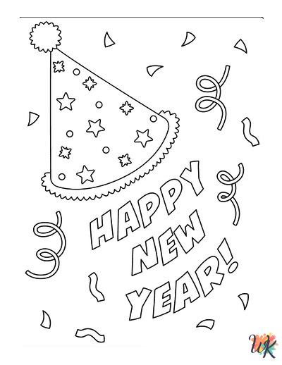 easy Happy New Year 2024 coloring pages