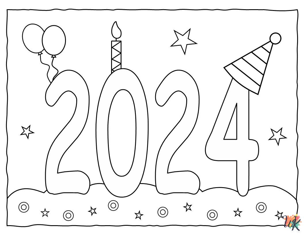 printable Happy New Year 2024 coloring pages for adults
