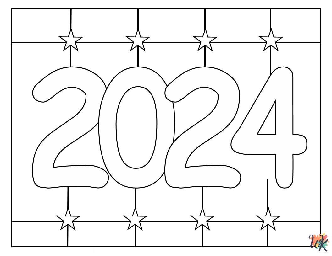Happy New Year 2024 themed coloring pages