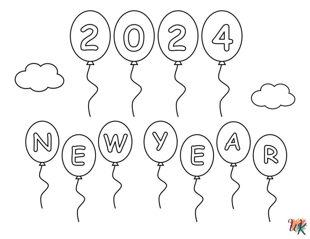 adult Happy New Year 2024 coloring pages
