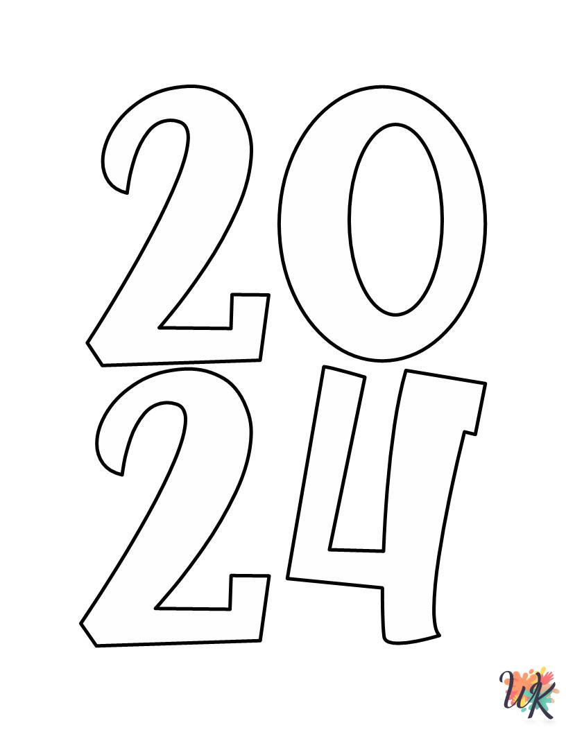 detailed Happy New Year 2024 coloring pages 1