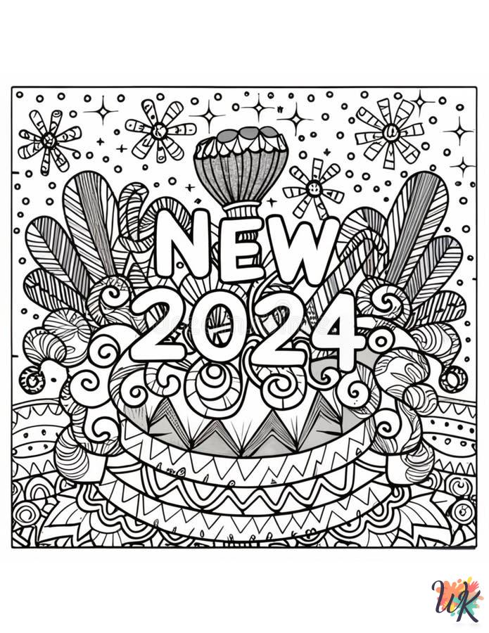 free Happy New Year 2024 tree coloring pages