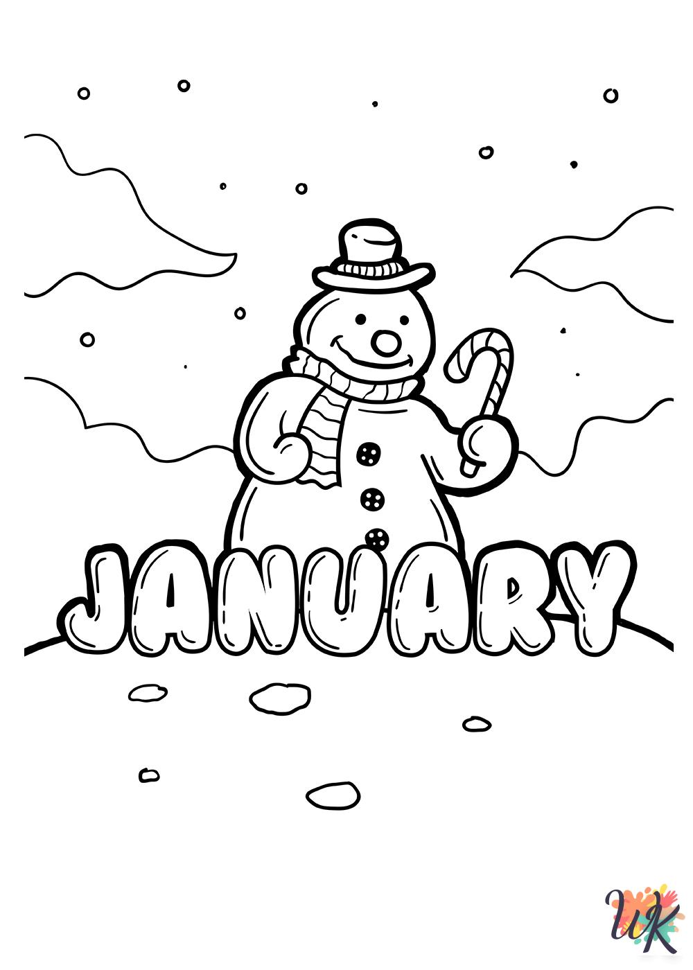 kawaii cute January coloring pages