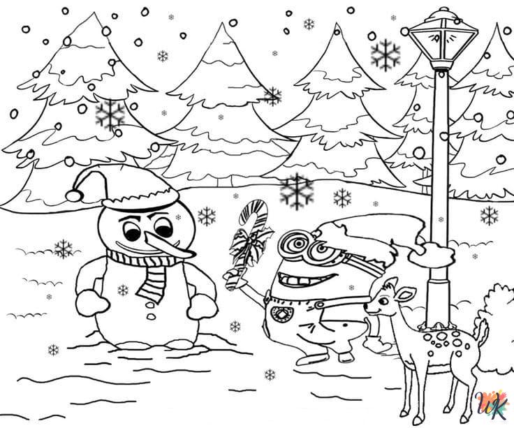 Minion Christmas cards coloring pages