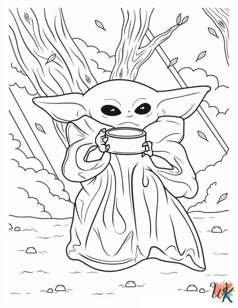 detailed Baby Yoda coloring pages for adults