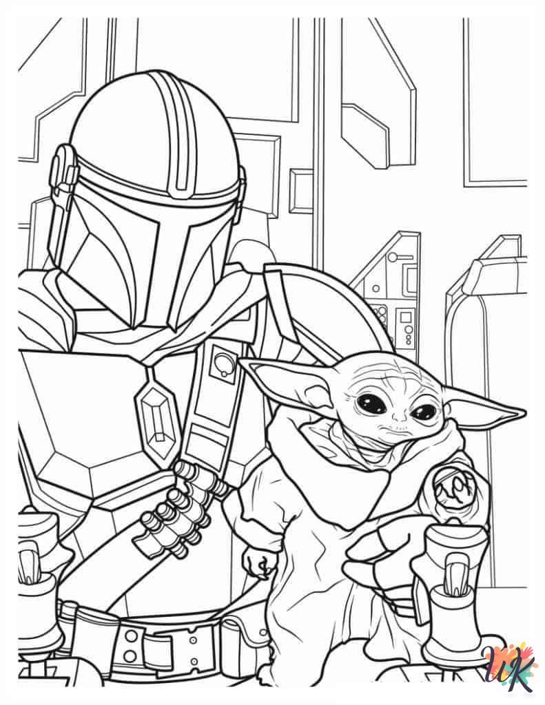 easy cute Baby Yoda coloring pages