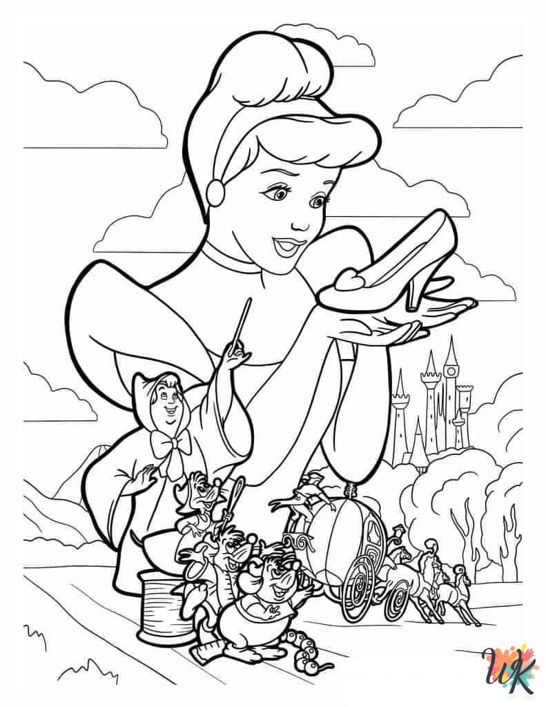 free full size printable Cinderella coloring pages for adults pdf
