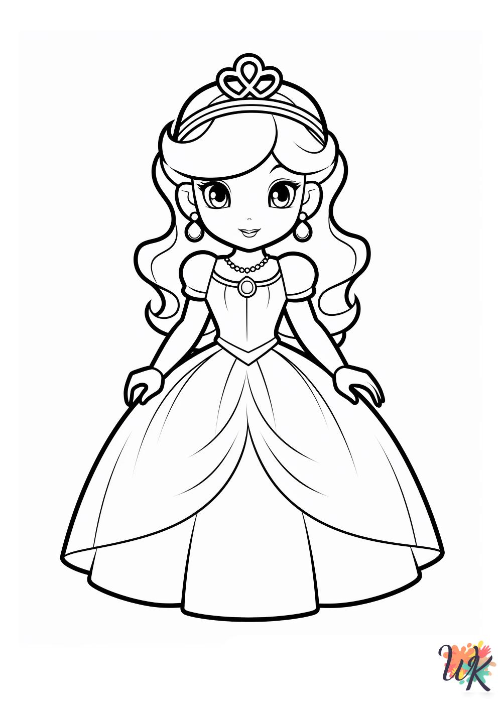 Princess Peach holding a parasol and wearing a blue dress in a coloring picture so elegant now.