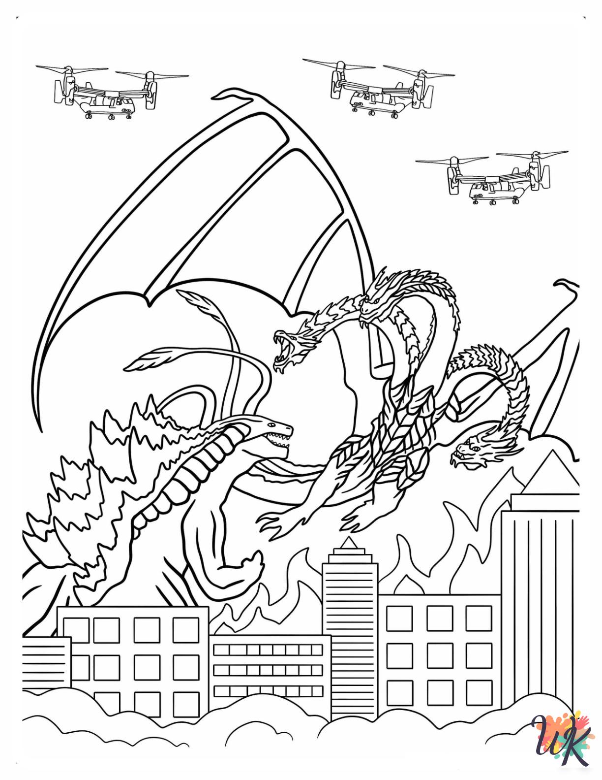 detailed Godzilla coloring pages for adults