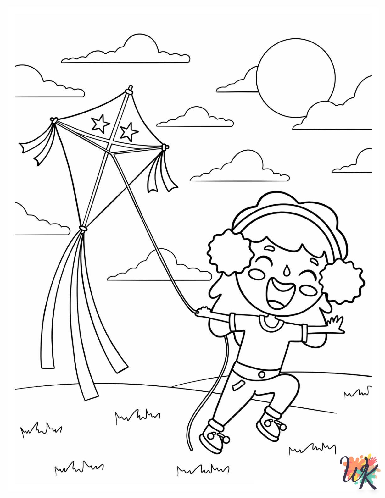 free full size printable Kite coloring pages for adults pdf