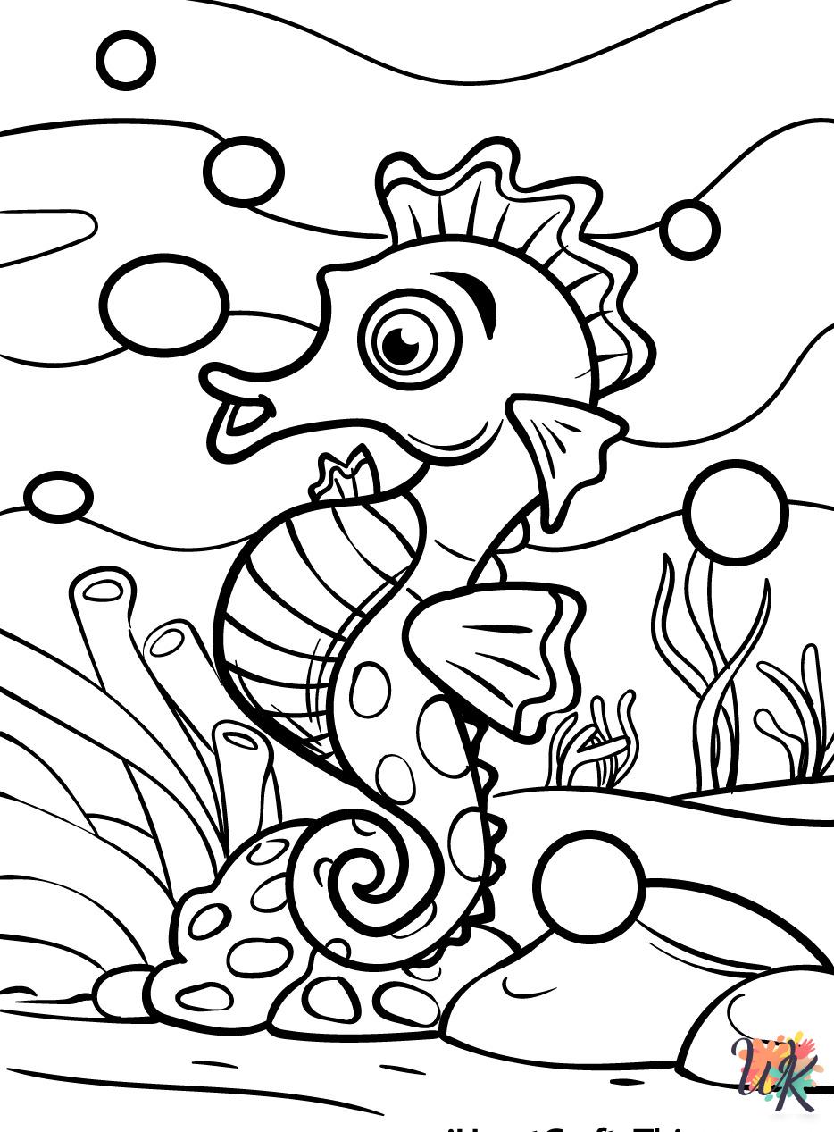 kawaii cute Seahorse coloring pages 1
