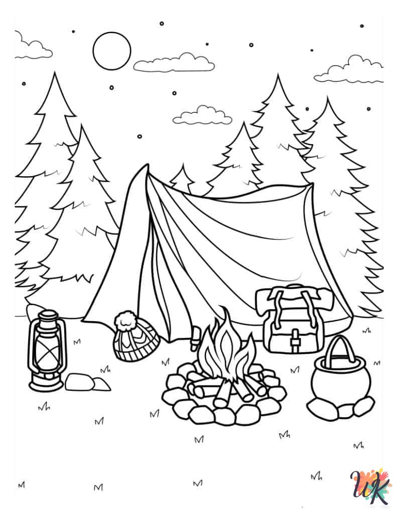 Camping coloring book pages