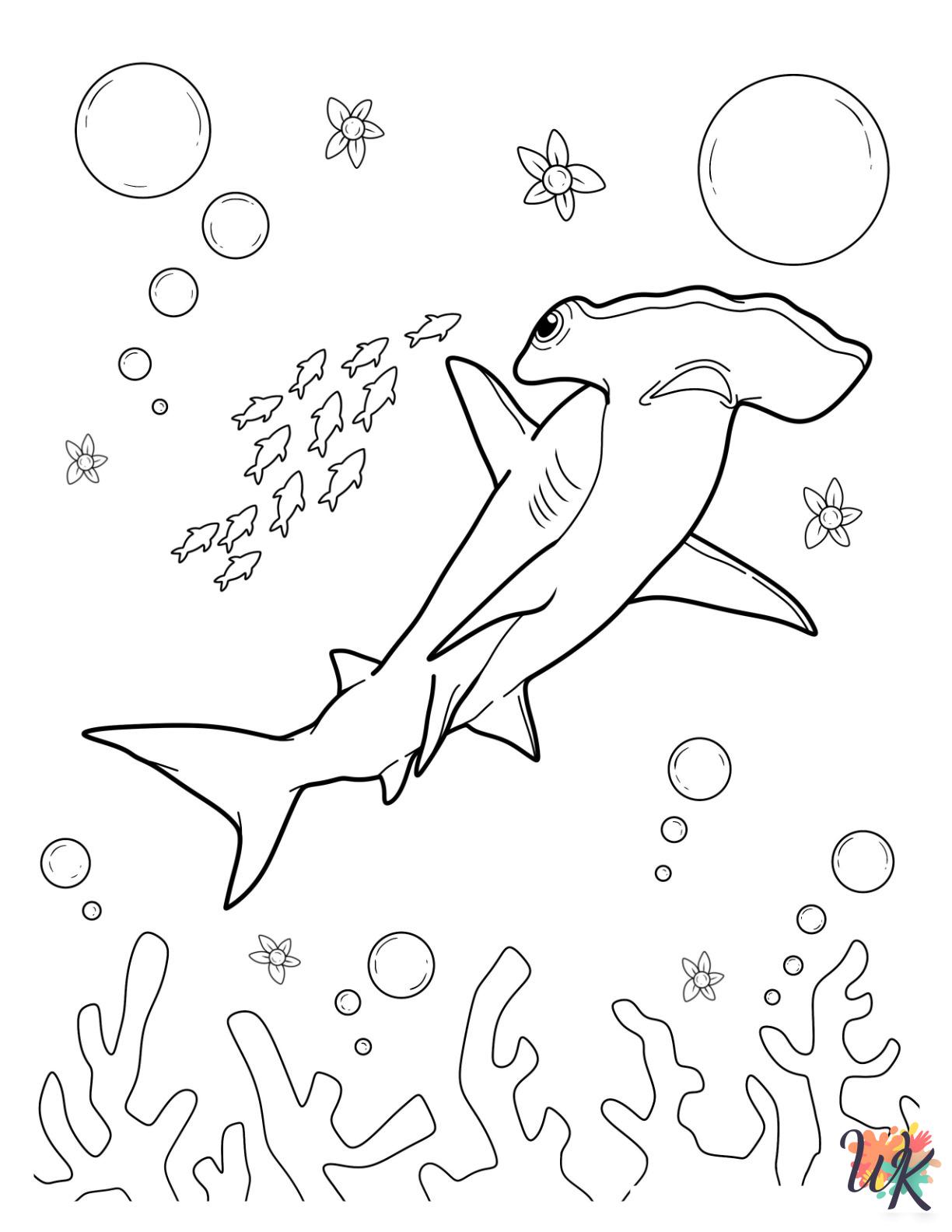 kawaii cute Hammerhead Shark coloring pages