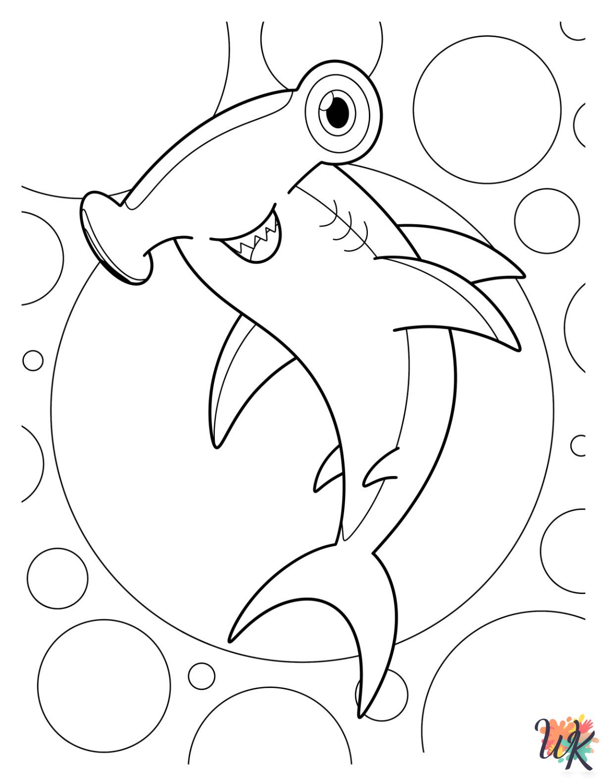 kawaii cute Hammerhead Shark coloring pages